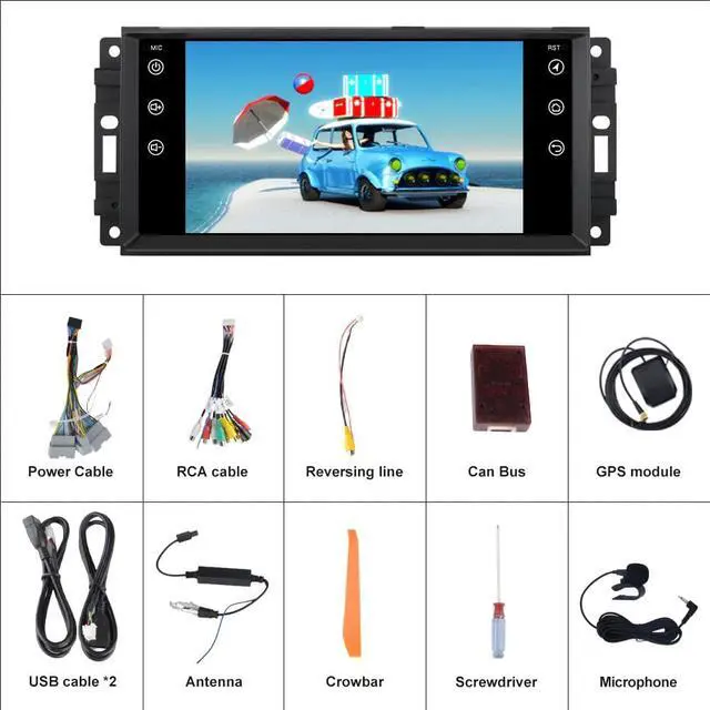 Alt view image 7 of 7 - Car Radio Stereo for Jeep Wrangler JK Grand Cherokee Chrysler Dodge Replacement, Touch Screen Head Unit Bulit in Carplay Andriod Auto 2G Ram 32G ROM