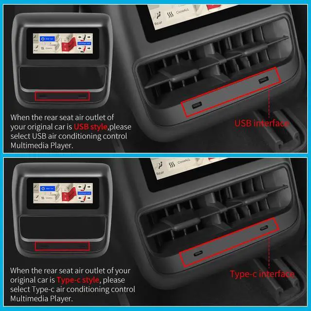 Alt view image 2 of 6 - Original Style Compatible for Tesla Model 3 Y Rear Seat Climate Control with Seat Heating,4.6-inch IPS HD Touch Screen Entertainment System USB