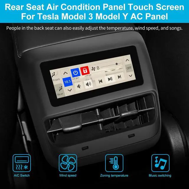 Alt view image 3 of 6 - Original Style Compatible for Tesla Model 3 Y Rear Seat Climate Control with Seat Heating,4.6-inch IPS HD Touch Screen Entertainment System USB