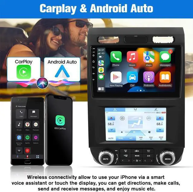 Alt view image 4 of 7 - Android Car Stereo for Ford F150 2015 2016 2017 2018 2019 2020 2021 Dual Screen Radio Upgrade, Touch Screen Car Navigation with Digital AC Climate Carplay/Android Auto/4G/WiFi (4G+64GB)