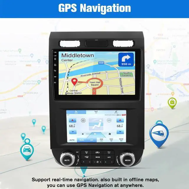 Alt view image 5 of 7 - Android Car Stereo for Ford F150 2015 2016 2017 2018 2019 2020 2021 Dual Screen Radio Upgrade, Touch Screen Car Navigation with Digital AC Climate Carplay/Android Auto/4G/WiFi (4G+64GB)