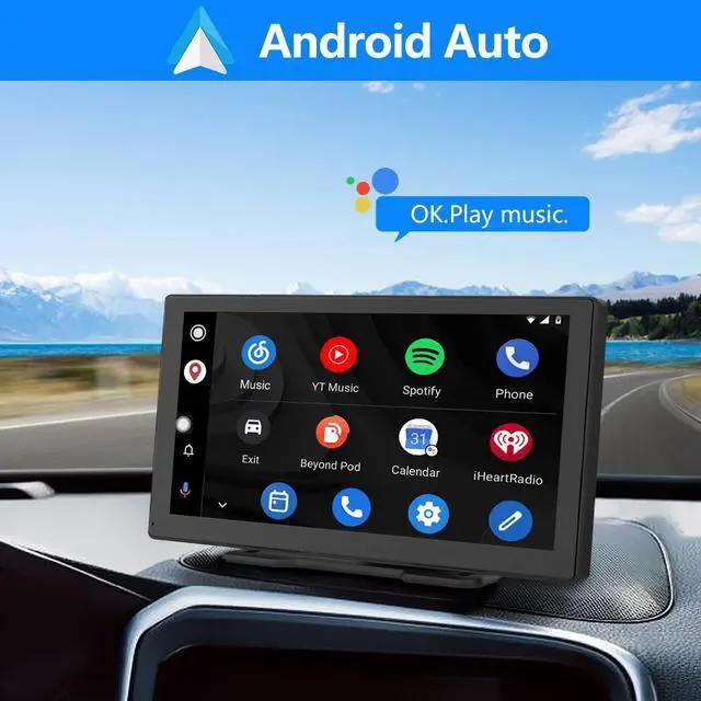 Alt view image 3 of 7 - Wireless Apple Carplay Android Auto Screen 9 Inch Full HD Touch Screen Portable Car Stereo Radio Dash Mount Car Play Adapter