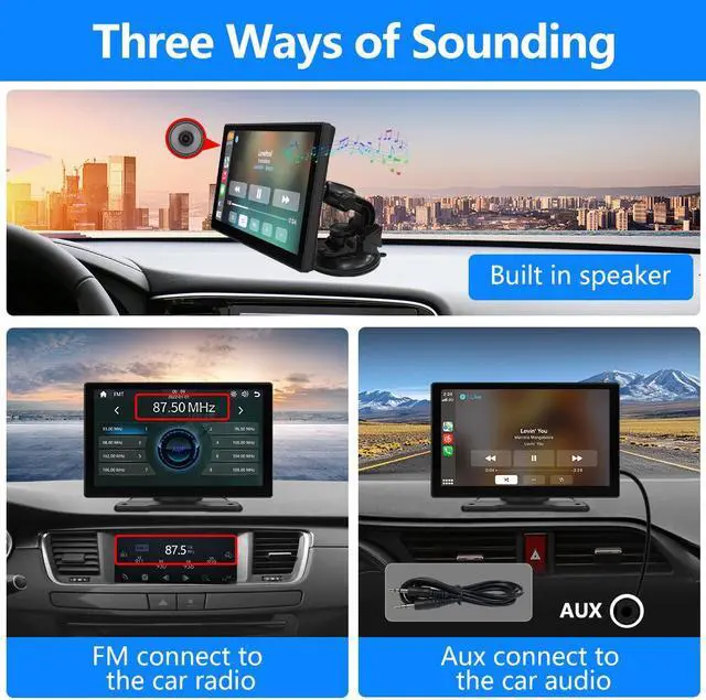 Alt view image 6 of 7 - Wireless Apple Carplay Android Auto Screen 9 Inch Full HD Touch Screen Portable Car Stereo Radio Dash Mount Car Play Adapter