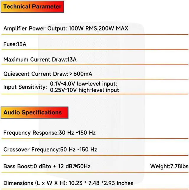 Alt view image 2 of 7 - Car Subwoofer 100W RMS 200 Watts Max Power Compact Powered Subwoofer for Cars,Loaded 8" Ported Under Seat Quick Bass Universal Subwoofer System with Remote Bass Knob