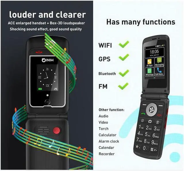 Alt view image 4 of 7 - Q5 Flip  4G phone 3GB Ram + 32GB Rom smartphone No google version