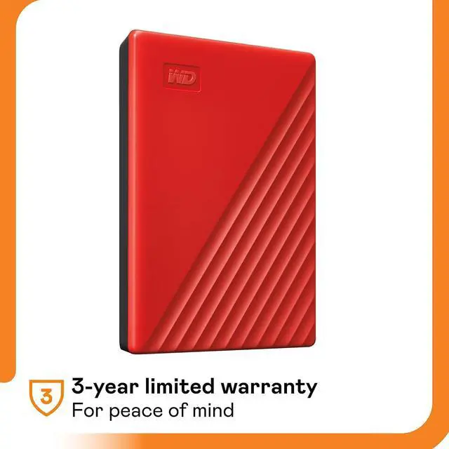 Main image of WD 2TB My Passport, Portable External Hard Drive, Red, backup software with defense against ransomware, and password protection, USB 3.1/USB 3.0 compatible - WDBYVG0020BRD-WESN