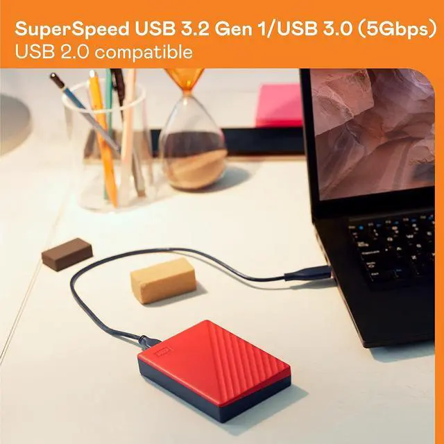 Alt view image 3 of 4 - WD 2TB My Passport, Portable External Hard Drive, Red, backup software with defense against ransomware, and password protection, USB 3.1/USB 3.0 compatible - WDBYVG0020BRD-WESN