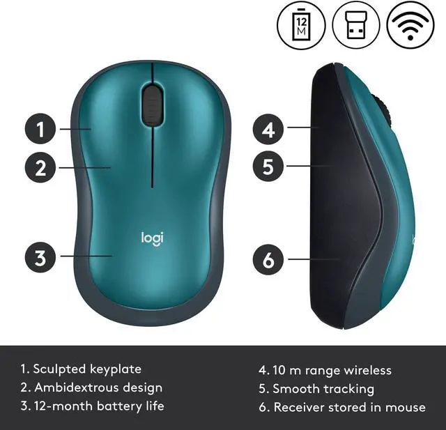 Alt view image 15 of 20 - Logitech M185 Wireless Mouse, 2.4GHz with USB Mini Receiver, 12-Month Battery Life, 1000 DPI Optical Tracking, Ambidextrous, Compatible with PC, Mac, Laptop - Blue