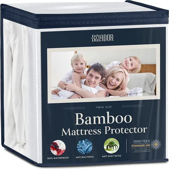 Main image of 100% Waterproof Mattress Protector Twin - Luxury Comfort Bamboo Mattress Protector - Super Protective Leak-Proof Barrier - Hypoallergenic & Breathable Mattress Cover - Soft, Crinkle Free & Noiseless