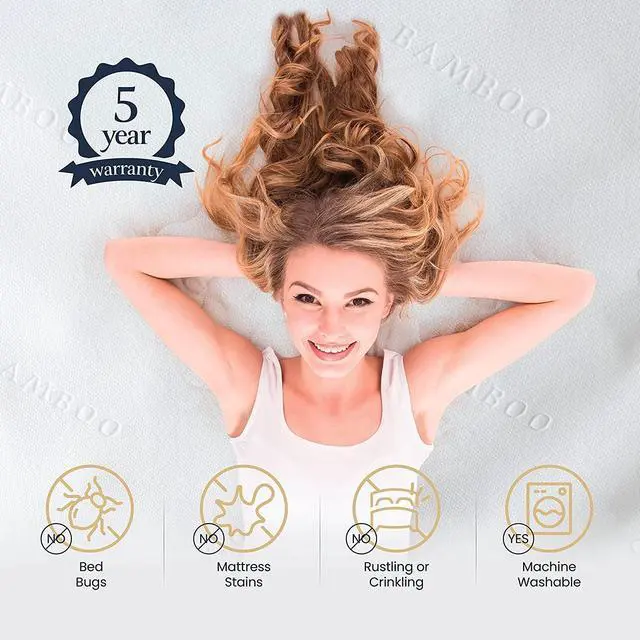 Alt view image 6 of 7 - 100% Waterproof Mattress Protector Twin - Luxury Comfort Bamboo Mattress Protector - Super Protective Leak-Proof Barrier - Hypoallergenic & Breathable Mattress Cover - Soft, Crinkle Free & Noiseless