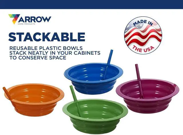 Alt view image 5 of 5 - Arrow Sip-A-Bowl Set - 22oz - 4-Pack - BPA-Free - Great for Kids' Cereal, Ice Cream, Soup - Assorted Colors