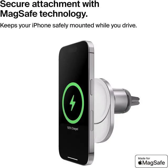 Alt view image 2 of 20 - Belkin BoostCharge ProWireless CarChargerwithMagSafe15W Extra Strong Magnetic Vent Mount for iPhone 12, 13, 14