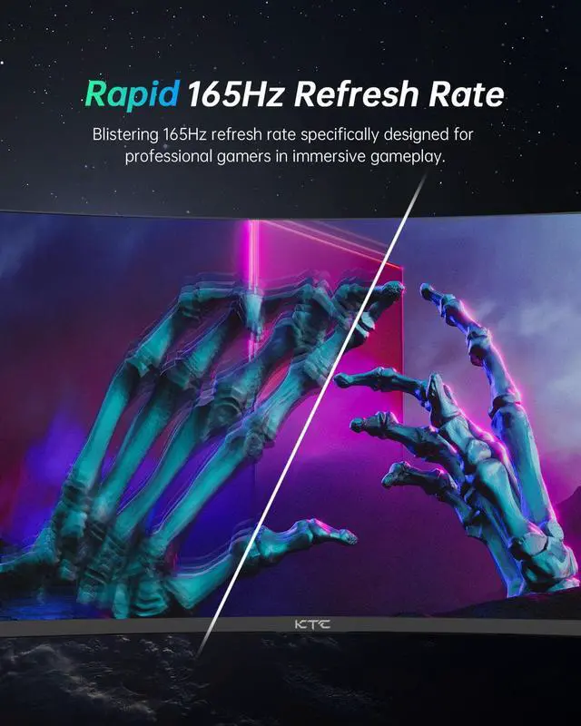Alt view image 7 of 6 - KTC 27 inch Gaming Monitor, 1440P Curved Monitor, 165Hz, 144Hz, 2K, 1500R, 1ms, FreeSync Premium/G-Sync, DisplayPort/HDMI/USB, Vesa/Wall Mount Computer Monitor, Desktop PC Monitor, Ultrawide H27S17
