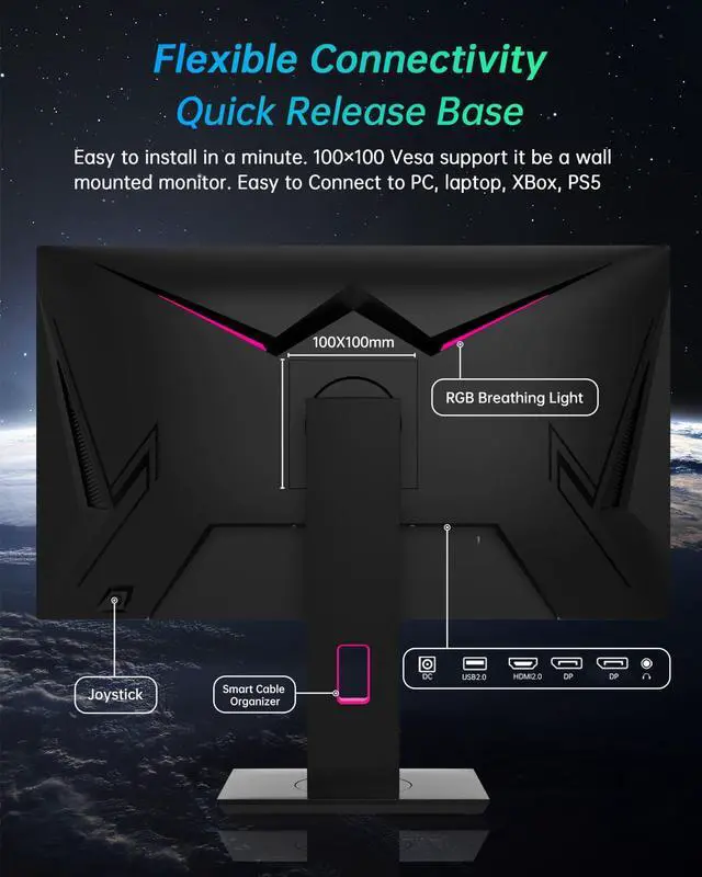 Alt view image 6 of 6 - KTC Gaming Monitor, 27 Inch 1440p 165Hz 144hz Monitor, 2K QHD 1ms GTG Fast IPS Computer Monitor, HDR, HDMI/USB C/DP Vertical Monitor, Swivel Tilt Height Pivot Adjustable, H27T22