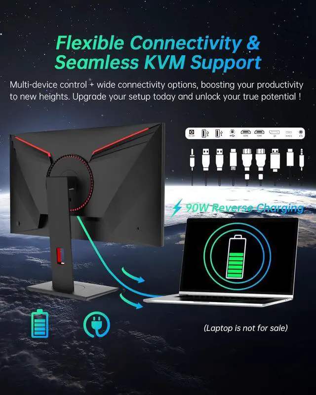 Alt view image 7 of 6 - KTC 27 Inch Mini LED Monitor, 1440P 165Hz/144Hz Gaming Monitor, HDR1000, Built-in Speakers, HDMI2.0, DP1.4, Type-C 90W, USB, KVM, Swivel/Height/Pivot/Tilt Adjustable, Mountable, 2K PC Monitor, M27T20