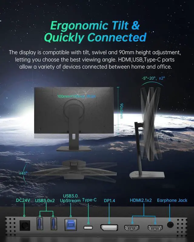 Alt view image 6 of 6 - KTC 32 Inch 4K Gaming Monitor, UHD MiniLED 144Hz 1ms Fast IPS Computer Monitor, FreeSync&G-Sync, HDR1000, HDMI/DP/USB/Type-C, Tilt Swivel Height Adjustment, M32P10