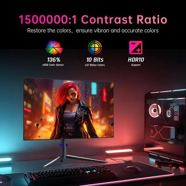 Alt view image 7 of 6 - KTC 27 Inch OLED Gaming Monitor, QHD 2560 x 1440, 240Hz, 0.03ms, Type-C 65W, KVM, Built-in Speakers, HDMI/DP/USB, FreeSync/G-Sync, Tilt, VESA, Eye Care, G27P6