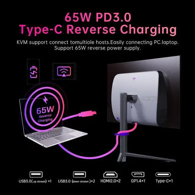 Alt view image 6 of 6 - KTC 27 Inch OLED Gaming Monitor, QHD 2560 x 1440, 240Hz, 0.03ms, Type-C 65W, KVM, Built-in Speakers, HDMI/DP/USB, FreeSync/G-Sync, Tilt, VESA, Eye Care, G27P6