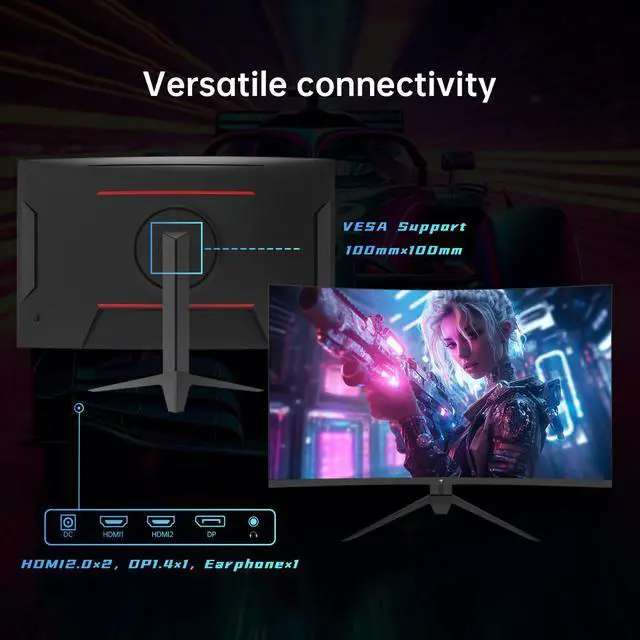 Alt view image 5 of 6 - KTC 32 Inch FHD 1080P Curved Gaming Monitor, 165Hz 1ms 122% sRGB with HDR, FreeSync Premium, HDMI 2.0x2, DisplayPort 1.4, VESA Compatible, Tilt Adjustable, Eye Care, H32S17C