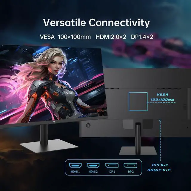 Alt view image 4 of 5 - KTC 32 Inch 2K Computer Monitor 100Hz (Up to 120Hz), IPS 1440p Monitor, Ultra-Thin Bezels, HDR10, Freesync/G-sync, HDMI/DP, Tilt Adjustable, Eyecare, Ideal for Business, Office, Casual Gaming, H32T13