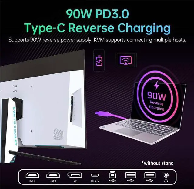 Alt view image 5 of 6 - KTC 48 inch 4K OLED Gaming Monitor, 3840x2160 UHD, 138Hz, 0.1ms(GTG), Remote, DP1.4, 2*HDMI2.1, USB3.0, 90W USB Type-C Reverse Charging, Speakers, VESA Mount, G48P5S