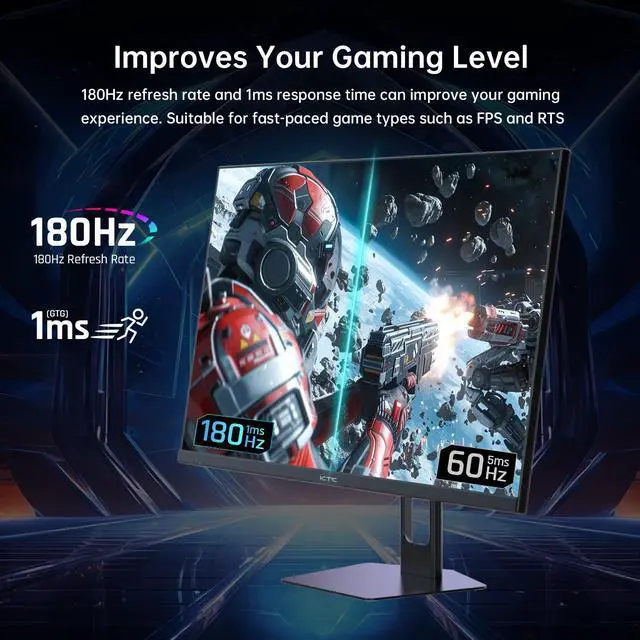 Alt view image 2 of 6 - KTC 27 Inch 180Hz Gaming Monitor, QHD 1440P 1ms GTG Fast IPS 2K Computer Gamer Monitor, Adaptive Sync, HDR , Tilt Adjustment, VESA Compatible, Eye Care, DisplayPort HDMI, H27T22S