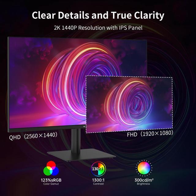 Alt view image 4 of 6 - KTC 27 Inch 1440P QHD Computer Monitor, 100Hz HDR Frameless IPS Gaming Monitor with Freesync, HDMI DisplayPort Eye Care PC Monitor for Working, VESA, Tilt Adjustable