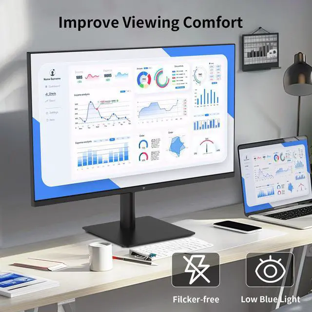 Alt view image 5 of 6 - KTC 27 Inch 1440P QHD Computer Monitor, 100Hz HDR Frameless IPS Gaming Monitor with Freesync, HDMI DisplayPort Eye Care PC Monitor for Working, VESA, Tilt Adjustable