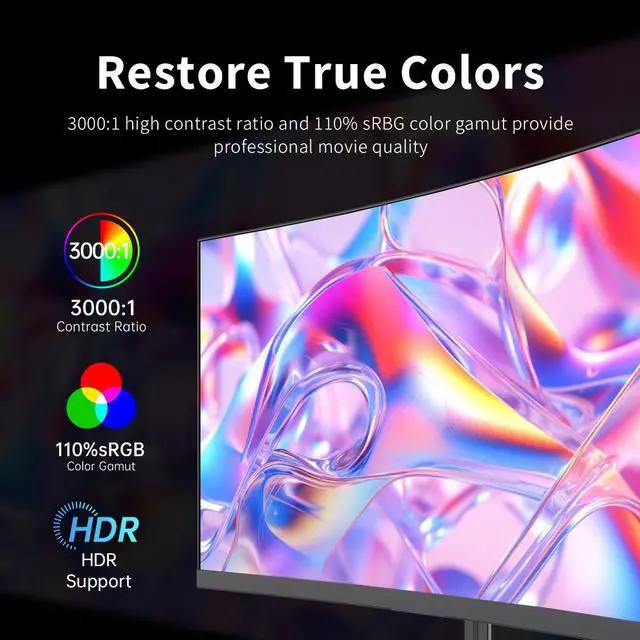 Alt view image 3 of 6 - KTC 24 Inch Curved Gaming Monitor, 165Hz FHD 1080P Frameless Computer Monitor, Freesync/G-Sync Support, 99% sRGB, 3000:1 Contrast, HDMI, DisplayPort, Wall Mountable/Tilt Adjustable, H24S17