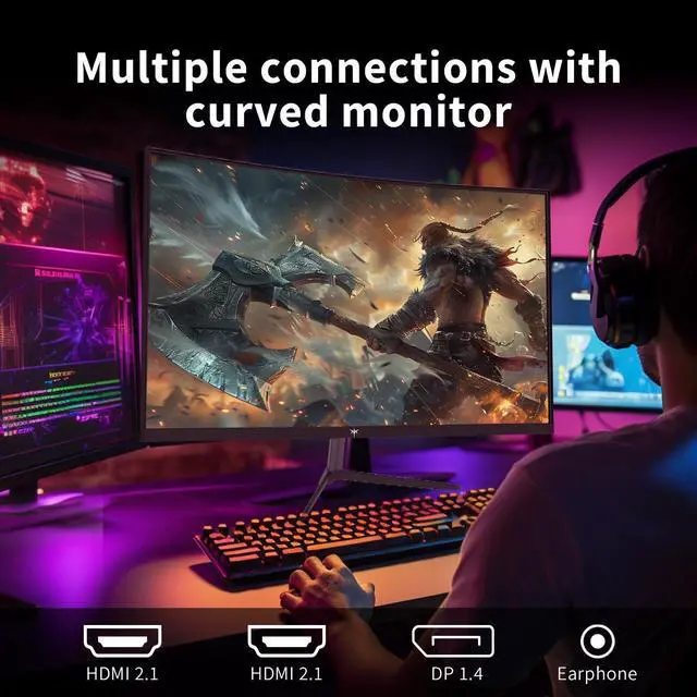 Alt view image 6 of 6 - KTC 24 Inch Curved Gaming Monitor, 165Hz FHD 1080P Frameless Computer Monitor, Freesync/G-Sync Support, 99% sRGB, 3000:1 Contrast, HDMI, DisplayPort, Wall Mountable/Tilt Adjustable, H24S17