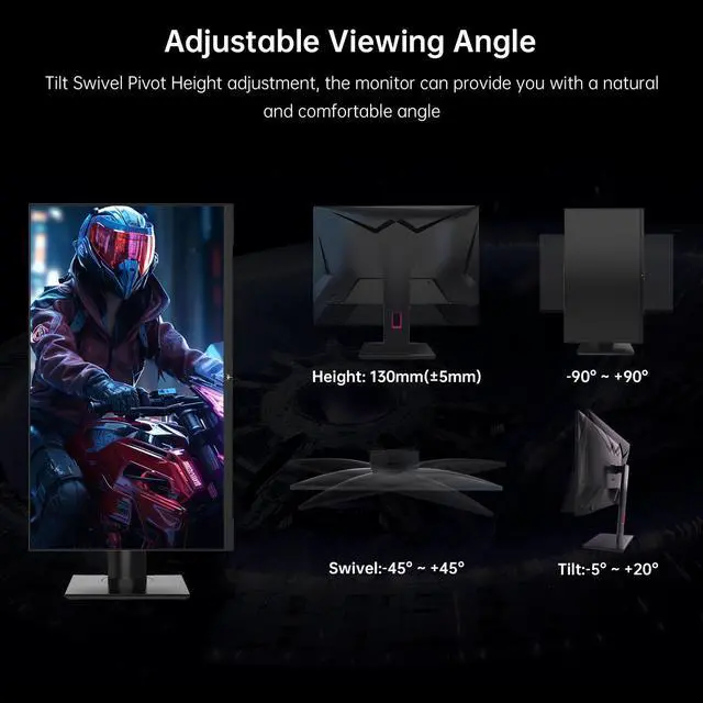 Alt view image 5 of 6 - KTC 27 Inch 240Hz Gaming Monitor, QHD 2560x1440 Monitor, Fast HVA, HDR400, G-Sync/FreeSync Compatible, USB/Type C/DisplayPort/HDMI, VESA Mountable, Pivot Height Tilt Adjustable, H27E22