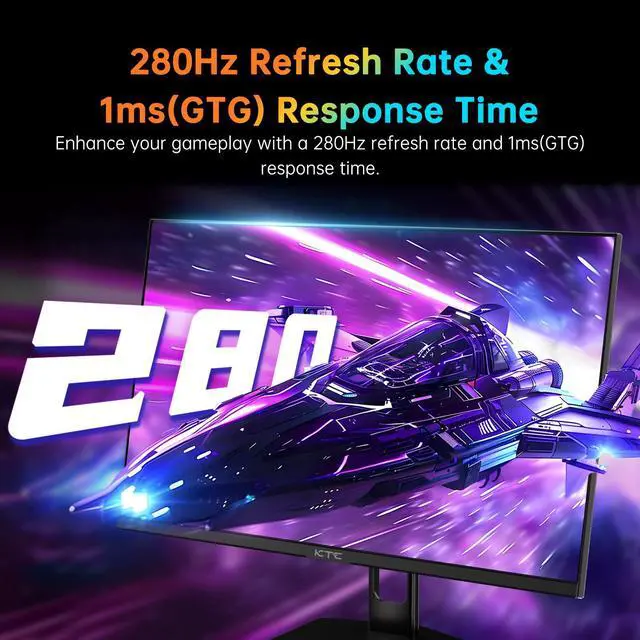 Alt view image 3 of 7 - KTC 27 Inch 280Hz Gaming Monitor, FHD 1080P 240Hz PC Computer Monitor, Fast VA Panel, 1ms GTG, FreeSync G-Sync Compatible, HDR Support, 126% sRGB, HDMI and Displayport Inputs, H27E22P