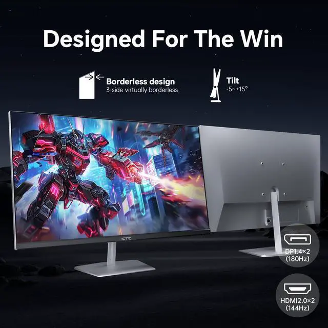 Alt view image 5 of 6 - KTC 24.5 inch 400Hz 240Hz Gaming Monitor | Fast IPS 1ms | FHD 1080P Monitor | HDR 400 128% sRGB | HDMI x2, DP x2 |Tilt Adjustability Silver-Gray VESA 360Hz Monitor H25X7