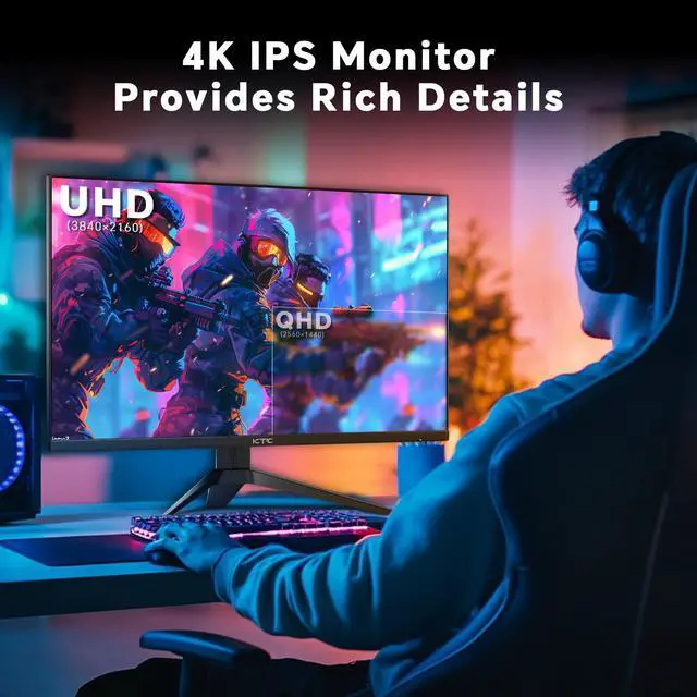 Alt view image 6 of 7 - KTC 27 inch 4K 144Hz Gaming Monitor, UHD 3840 x 2160 IPS Computer PC Monitor, FreeSync & G-Sync, HDR Support, 134% sRGB, HDMI/DisPlayPort/USB, Tilt Adjustable, VESA Mountable, H27P22