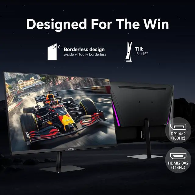 Alt view image 4 of 7 - KTC 24 Inch 180Hz Gaming Monitor, 2K QHD Fast IPS PC Gaming Monitor, 1440p 1ms Computer Monitor 144Hz, G-Sync and FreeSync Compatibility, HDR Support, HDMI Displayport, VESA, Q24T09