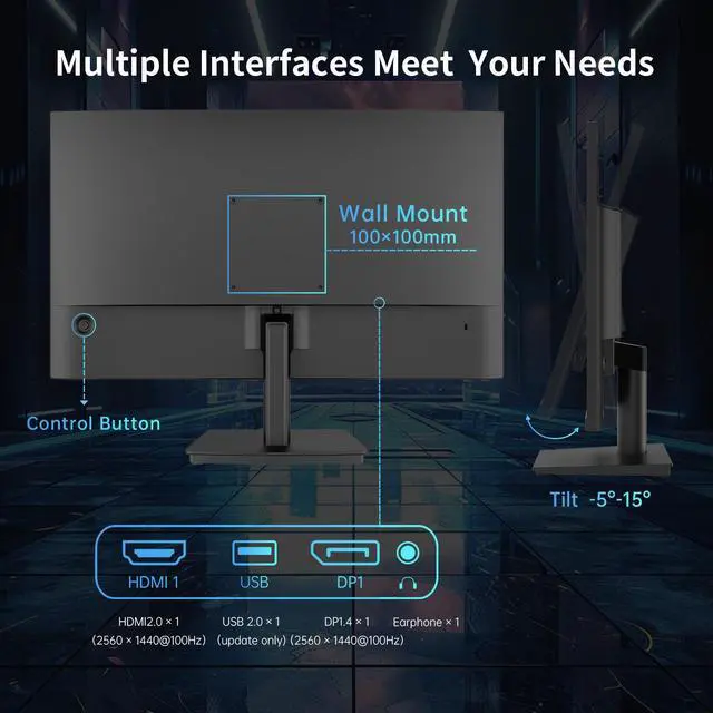 Alt view image 7 of 7 - KTC 24 Inch QHD 2560x1440 IPS Computer Monitor, 100Hz Zero-Frame 2K Gaming Office Monitor, Adaptive Sync, HDR10, VESA, Tilt Adjustable, Low Blue Light, DisplayPort, HDMI, H24T27