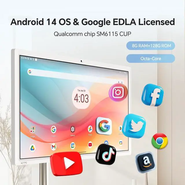 Alt view image 2 of 7 - KTC 27 Inch MegPad 1080p Portable TV Touchscreen Monitor, Google EDLA-Certified Android 14 8G RAM+128G Storage Standbyme Smart TV on Wheels, Remote Control, Built-in Battery