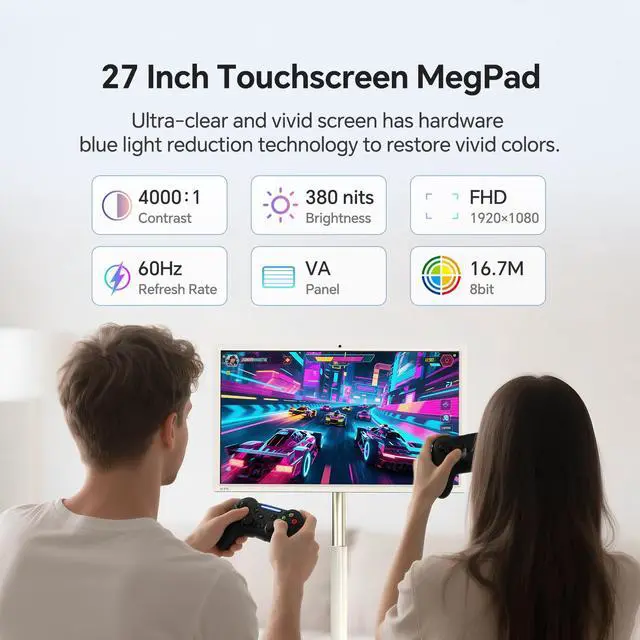 Alt view image 7 of 7 - KTC 27 Inch MegPad 1080p Portable TV Touchscreen Monitor, Google EDLA-Certified Android 14 8G RAM+128G Storage Standbyme Smart TV on Wheels, Remote Control, Built-in Battery