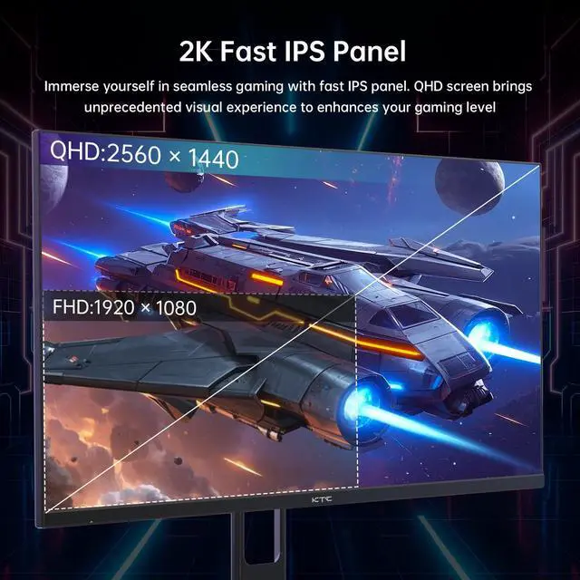 Alt view image 3 of 7 - KTC 27 Inch QHD Gaming Monitor, 2K 200Hz Up to 210Hz 1ms Fast IPS Computer Monitor, HDR400, 1440P with Adaptive Sync, Built-in Speakers, HDMI Displayport, Tilt Adjustment, VESA Compatible