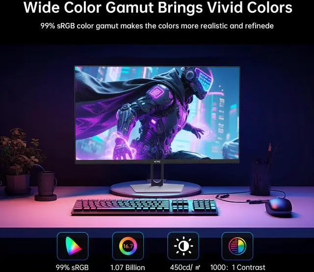 Alt view image 5 of 7 - KTC 27 Inch QHD Gaming Monitor, 2K 200Hz Up to 210Hz 1ms Fast IPS Computer Monitor, HDR400, 1440P with Adaptive Sync, Built-in Speakers, HDMI Displayport, Tilt Adjustment, VESA Compatible