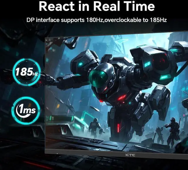 Alt view image 2 of 7 - KTC 24 inch Gaming Monitor QHD 180Hz, Fast IPS 1440p Computer Monitor, Up to 185Hz, 1ms, G-Sync/FreeSync, HDR400, Height Adjustable, 2 x HDMI, 1 x DP H24T7