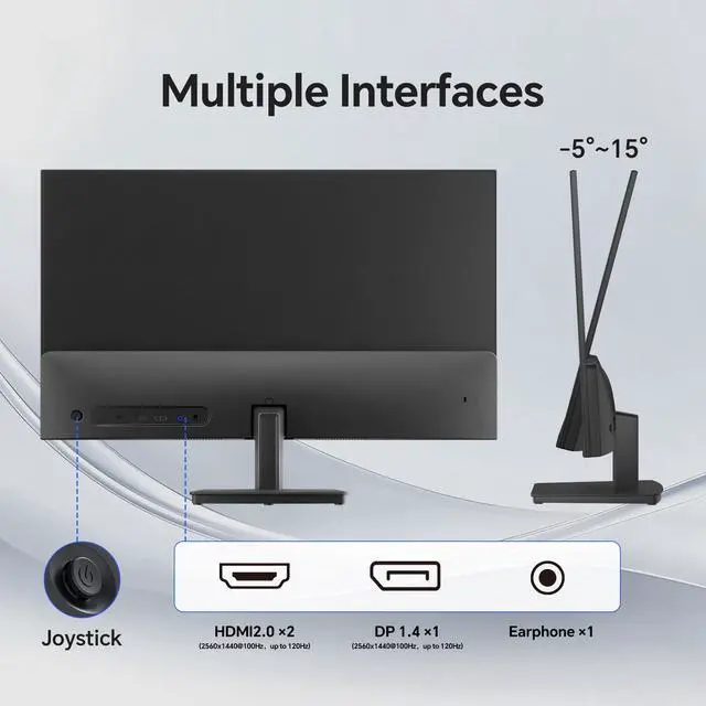 Alt view image 7 of 7 - KTC 27 Inch QHD Computer Monitor 100Hz, Up to 120Hz, IPS Panel, 2K 1440P PC Gaming Monitor for Home Office, Adaptive-Sync Support, HDR10, Tilt Adjustable, H27D9