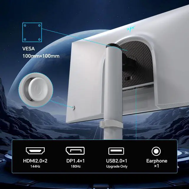 Alt view image 6 of 7 - KTC QHD Mini LED Monitor 27 Inch , 1440P 180Hz Gaming PC Monitor, HDR 1400, HDMI2.0, DP1.4, USB, Swivel/Height/Pivot/Tilt Adjustable, VESA Wall Mount, White, M27T6