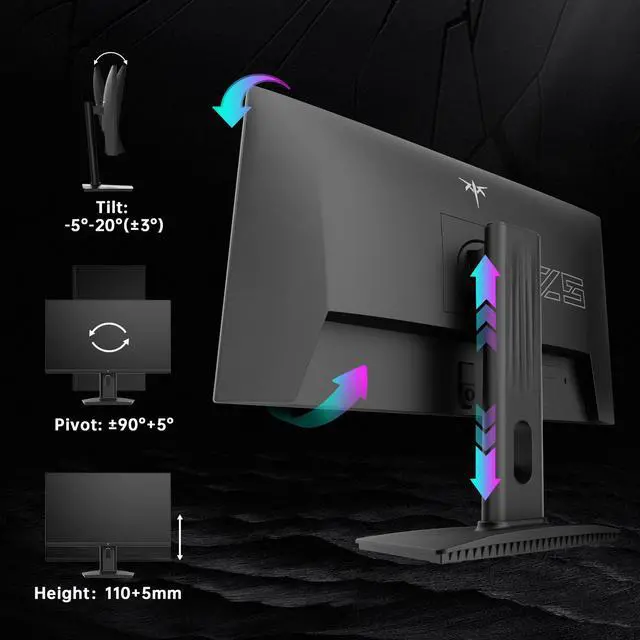 Alt view image 5 of 7 - KTC 24.5 Inch 300Hz Gaming Monitor, FHD 1080P 240Hz Fast IPS Monitor, HDR, FreeSync, DisplayPort x1 HDMI x2, 119% sRGB, Height/Pivot/Tilt Adjustment, VESA Support, H25Y7