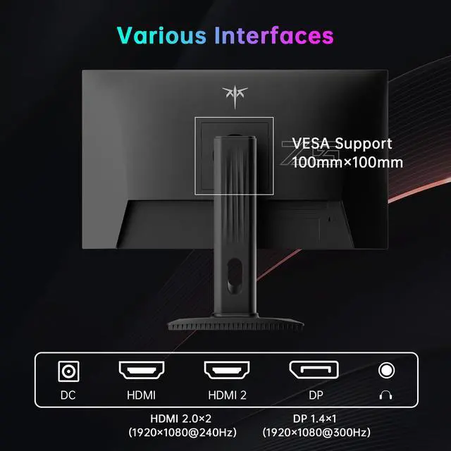 Alt view image 6 of 7 - KTC 24.5 Inch 300Hz Gaming Monitor, FHD 1080P 240Hz Fast IPS Monitor, HDR, FreeSync, DisplayPort x1 HDMI x2, 119% sRGB, Height/Pivot/Tilt Adjustment, VESA Support, H25Y7