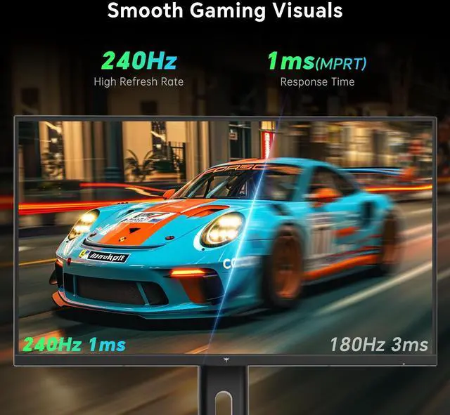 Alt view image 2 of 7 - KTC 27 Inch Gaming Monitor 240Hz, FHD 1080p Fast IPS Computer Monitor with Adaptive Sync, HDR, Height Pivot Tilt Adjustable, Vesa Mount, HDMI/DP/USB, H27F7