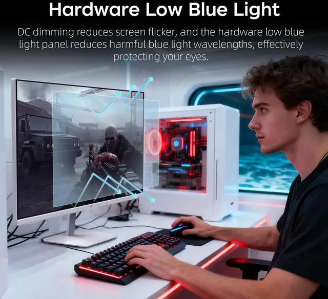 Alt view image 6 of 7 - KTC 24 Inch 240Hz Gaming Monitor, FHD 1080p PC Computer Monitor with Fast IPS Panel, 1ms Adaptive Sync, HDR400, 116% sRGB, HDMI/DP/USB2.0 Port, Tilt Adjustment, VESA, Eye Care, White, H24F7