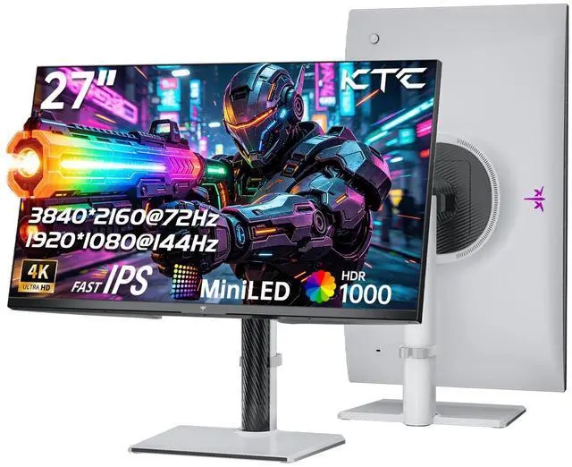 Main image of KTC 27 Inch 4K QD-Mini LED Gaming Monitor, Dual Mode (UHD 72Hz/FHD 144Hz) 3840x2160 Monitor with Fast IPS, HDR1000, Adaptive-Sync, HDMI & DP, VESA, Height/Pivot/Swivel/Tilt Adjustable, White, M27U6