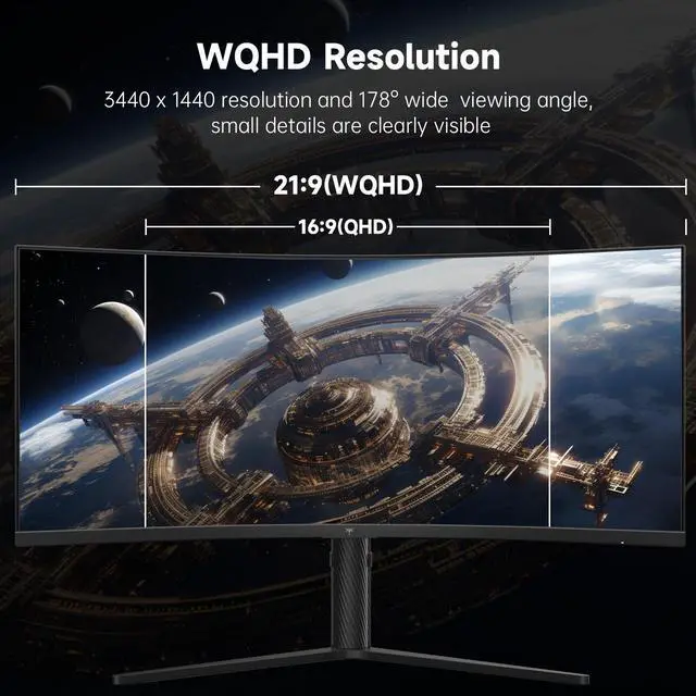 Alt view image 2 of 7 - 34 Inch Ultrawide Monitor, 180Hz WQHD 3440X1440 Curved Gaming Monitor, 1500R PC Monitor, HDR, FreeSync & G-Sync, HDMI, DisplayPort, VESA, Tilt Swivel Height Pivot Adjustment, H34S5