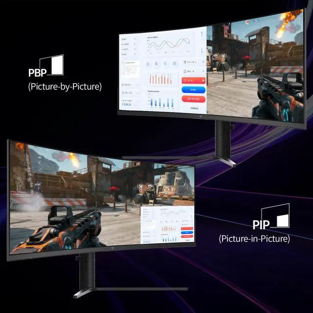 Alt view image 3 of 7 - 34 Inch Ultrawide Monitor, 180Hz WQHD 3440X1440 Curved Gaming Monitor, 1500R PC Monitor, HDR, FreeSync & G-Sync, HDMI, DisplayPort, VESA, Tilt Swivel Height Pivot Adjustment, H34S5